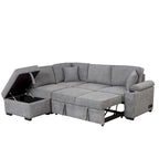 Sofá seccional cama en forma de L verde / beige / negro / gris con otomana de almacenamiento, 5 asientos, extraíble 2 en 1