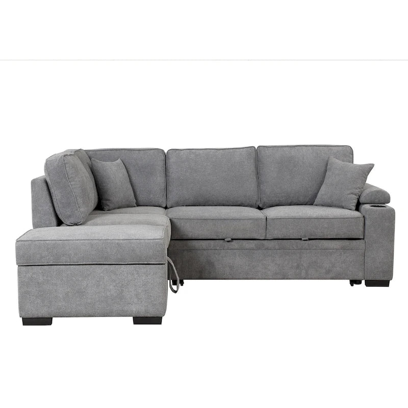 Sofá seccional cama en forma de L verde / beige / negro / gris con otomana de almacenamiento, 5 asientos, extraíble 2 en 1