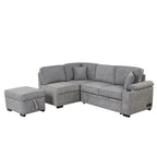 Sofá seccional cama en forma de L verde / beige / negro / gris con otomana de almacenamiento, 5 asientos, extraíble 2 en 1