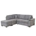 Sofá seccional cama en forma de L verde / beige / negro / gris con otomana de almacenamiento, 5 asientos, extraíble 2 en 1