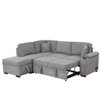 Sofá seccional cama en forma de L verde / beige / negro / gris con otomana de almacenamiento, 5 asientos, extraíble 2 en 1