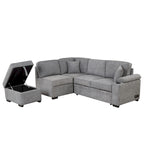 Sofá seccional cama en forma de L verde / beige / negro / gris con otomana de almacenamiento, 5 asientos, extraíble 2 en 1