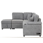 Sofá seccional cama en forma de L verde / beige / negro / gris con otomana de almacenamiento, 5 asientos, extraíble 2 en 1