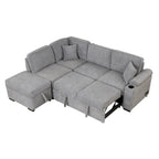 Sofá seccional cama en forma de L verde / beige / negro / gris con otomana de almacenamiento, 5 asientos, extraíble 2 en 1