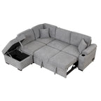 Sofá seccional cama en forma de L verde / beige / negro / gris con otomana de almacenamiento, 5 asientos, extraíble 2 en 1
