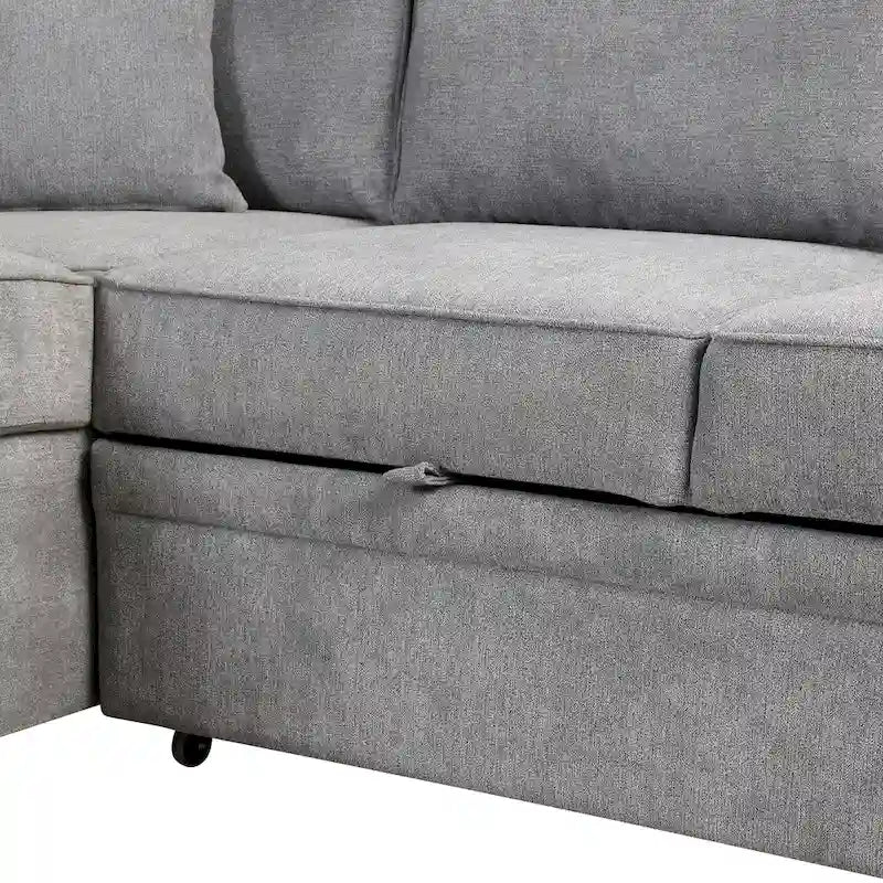 Sofá seccional cama en forma de L verde / beige / negro / gris con otomana de almacenamiento, 5 asientos, extraíble 2 en 1