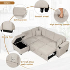 Sofá seccional cama en forma de L verde / beige / negro / gris con otomana de almacenamiento, 5 asientos, extraíble 2 en 1