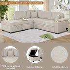 Sofá seccional cama en forma de L verde / beige / negro / gris con otomana de almacenamiento, 5 asientos, extraíble 2 en 1
