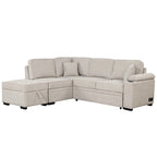 Sofá seccional cama en forma de L verde / beige / negro / gris con otomana de almacenamiento, 5 asientos, extraíble 2 en 1