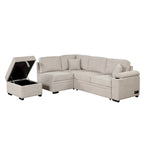 Sofá seccional cama en forma de L verde / beige / negro / gris con otomana de almacenamiento, 5 asientos, extraíble 2 en 1