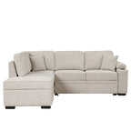 Sofá seccional cama en forma de L verde / beige / negro / gris con otomana de almacenamiento, 5 asientos, extraíble 2 en 1