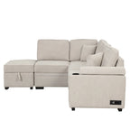 Sofá seccional cama en forma de L verde / beige / negro / gris con otomana de almacenamiento, 5 asientos, extraíble 2 en 1