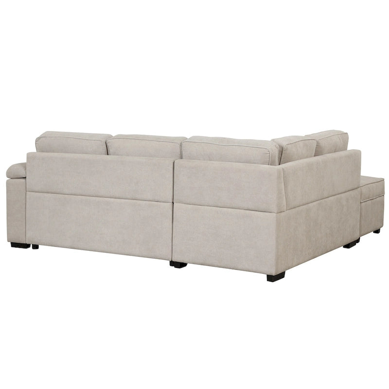 Sofá seccional cama en forma de L verde / beige / negro / gris con otomana de almacenamiento, 5 asientos, extraíble 2 en 1