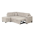 Sofá seccional cama en forma de L verde / beige / negro / gris con otomana de almacenamiento, 5 asientos, extraíble 2 en 1