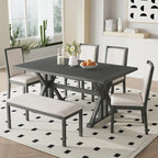 Juego de comedor para 6 personas estilo rústico beige/natural – Mesa, 4 sillas y banco