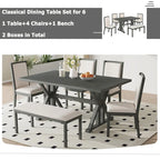 Juego de comedor para 6 personas estilo rústico beige/natural – Mesa, 4 sillas y banco