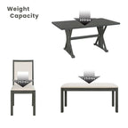 Juego de comedor para 6 personas estilo rústico beige/natural – Mesa, 4 sillas y banco