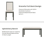Juego de comedor para 6 personas estilo rústico beige/natural – Mesa, 4 sillas y banco