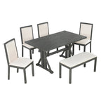 Juego de comedor para 6 personas estilo rústico beige/natural – Mesa, 4 sillas y banco