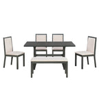 Juego de comedor para 6 personas estilo rústico beige/natural – Mesa, 4 sillas y banco