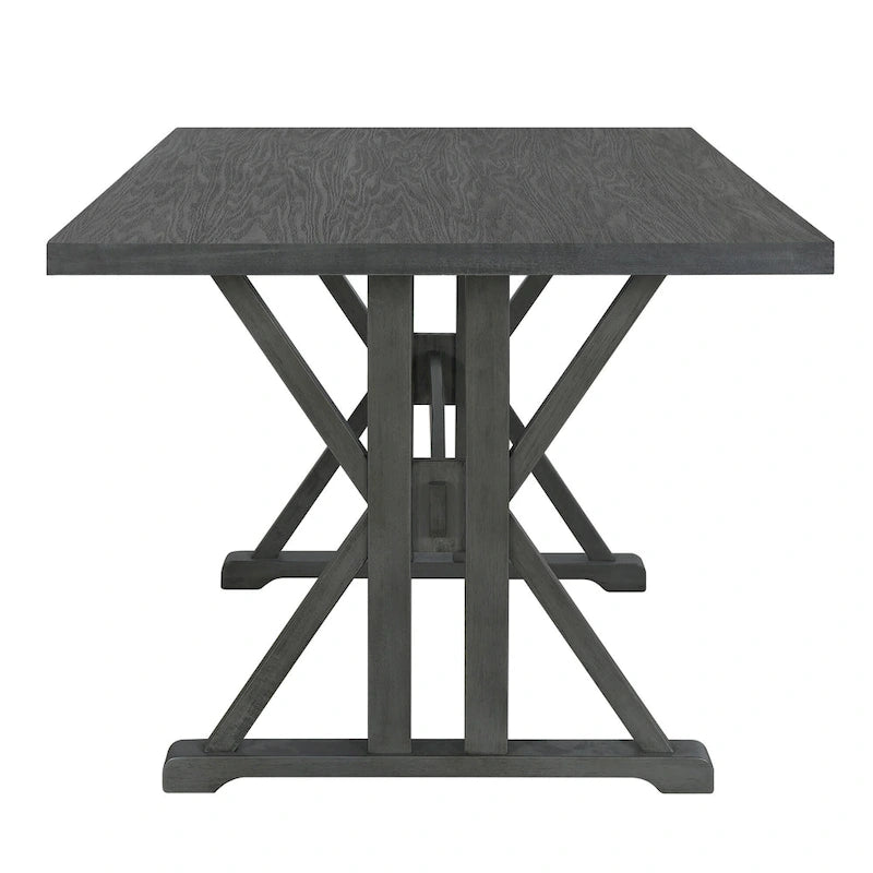 Juego de comedor para 6 personas estilo rústico beige/natural – Mesa, 4 sillas y banco