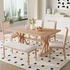 Juego de comedor para 6 personas estilo rústico beige/natural – Mesa, 4 sillas y banco