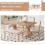 Juego de comedor para 6 personas estilo rústico beige/natural – Mesa, 4 sillas y banco