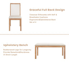 Juego de comedor para 6 personas estilo rústico beige/natural – Mesa, 4 sillas y banco