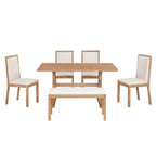 Juego de comedor para 6 personas estilo rústico beige/natural – Mesa, 4 sillas y banco