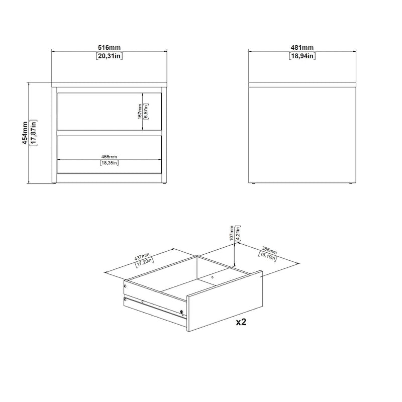 Mesita de noche de 2 cajones White / Jackson Hickory, requiere montaje de 2 personas