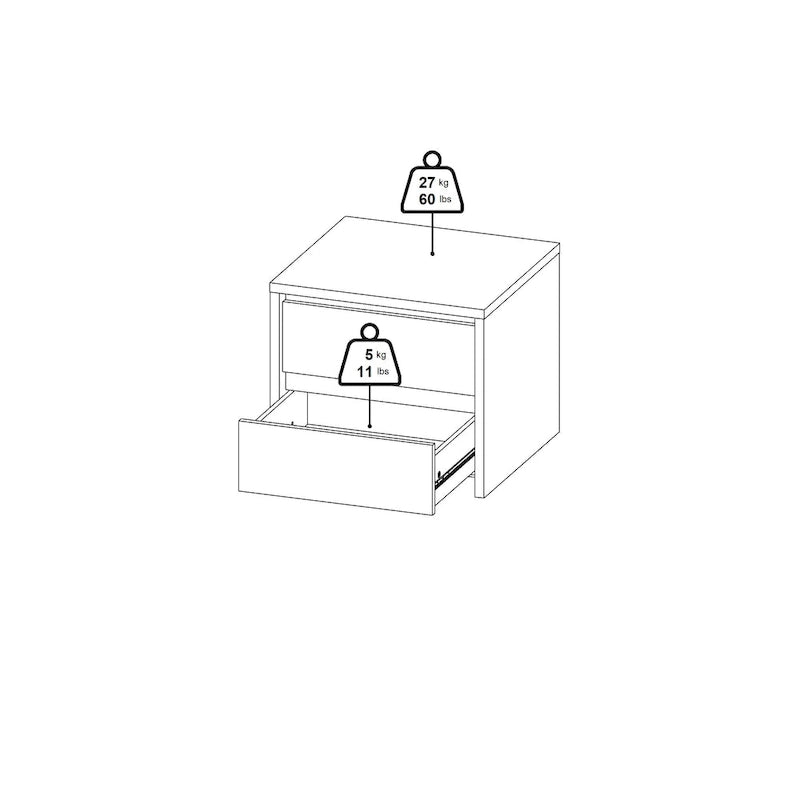 Mesita de noche de 2 cajones White / Jackson Hickory, requiere montaje de 2 personas