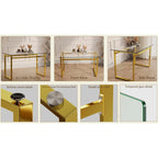 Mesa de comedor de cristal rectangular dorada, 4-6 plazas