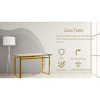 Mesa de comedor de cristal rectangular dorada, 4-6 plazas