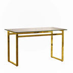 Mesa de comedor de cristal rectangular dorada, 4-6 plazas