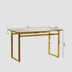 Mesa de comedor de cristal rectangular dorada, 4-6 plazas