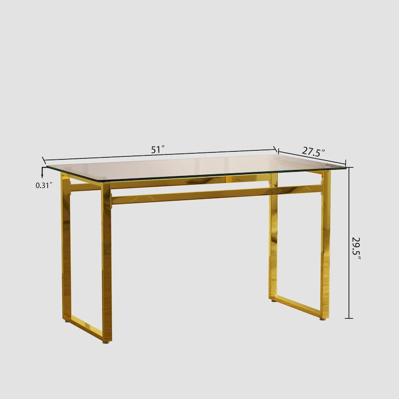 Mesa de comedor de cristal rectangular dorada, 4-6 plazas