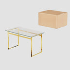 Mesa de comedor de cristal rectangular dorada, 4-6 plazas