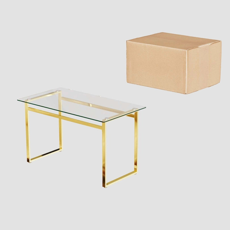 Mesa de comedor de cristal rectangular dorada, 4-6 plazas