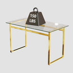 Mesa de comedor de cristal rectangular dorada, 4-6 plazas
