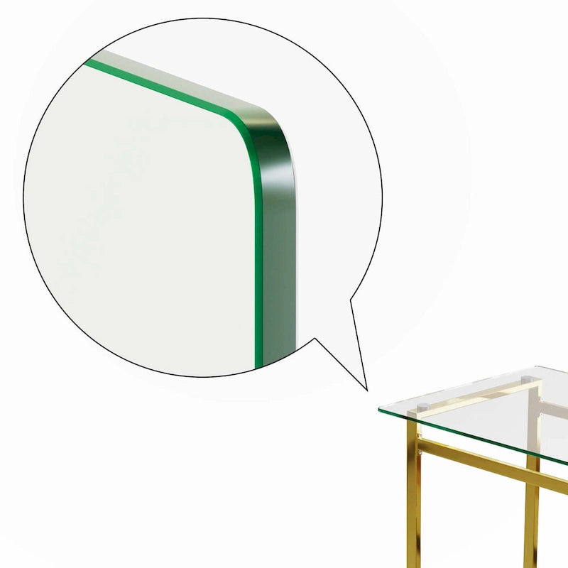 Mesa de comedor de cristal rectangular dorada, 4-6 plazas
