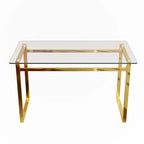 Mesa de comedor de cristal rectangular dorada, 4-6 plazas