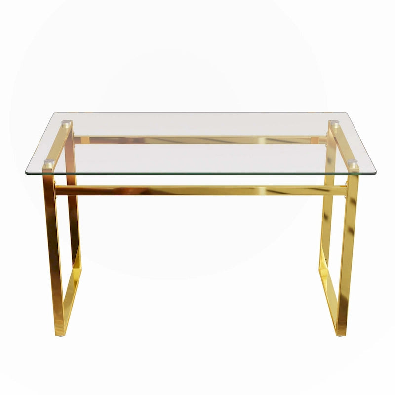 Mesa de comedor de cristal rectangular dorada, 4-6 plazas