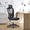Sillón de oficina ergonómico con respaldo alto de malla negra, individual