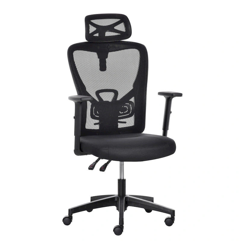 Sillón de oficina ergonómico con respaldo alto de malla negra, individual