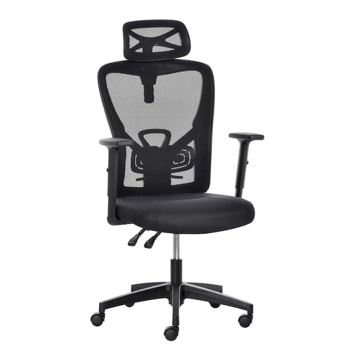 Sillón de oficina ergonómico con respaldo alto de malla negra, individual