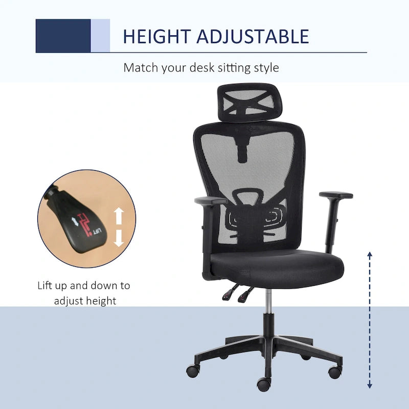Sillón de oficina ergonómico con respaldo alto de malla negra, individual
