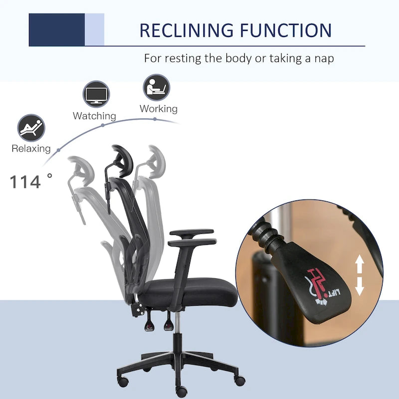 Sillón de oficina ergonómico con respaldo alto de malla negra, individual