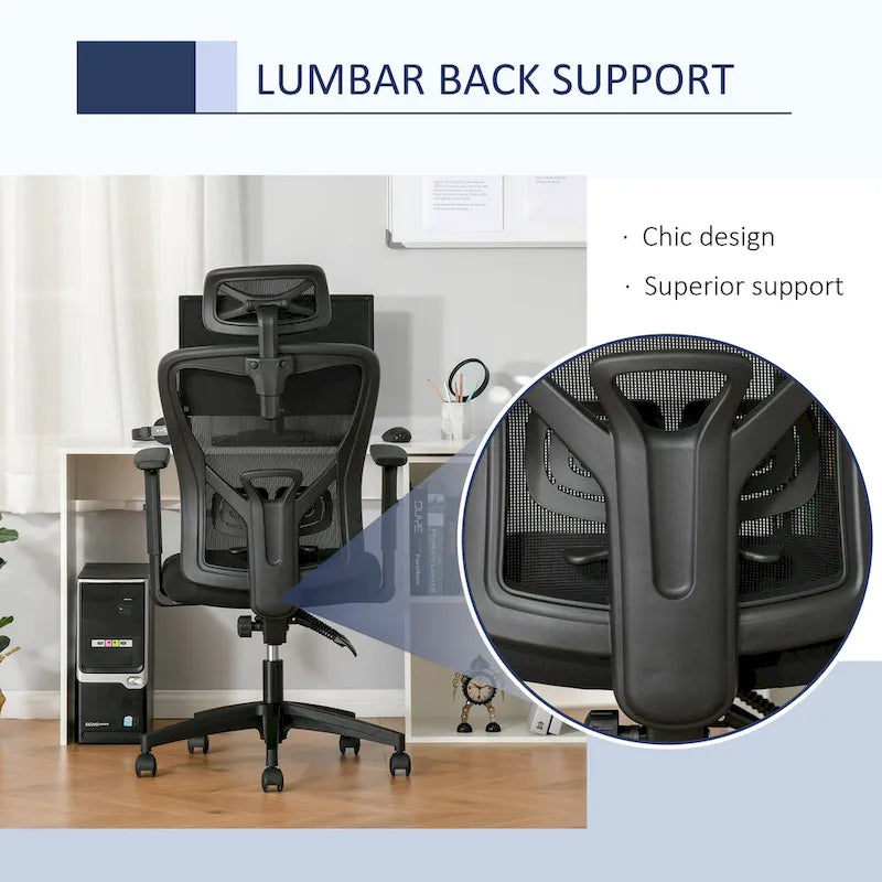 Sillón de oficina ergonómico con respaldo alto de malla negra, individual