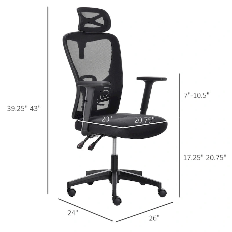 Sillón de oficina ergonómico con respaldo alto de malla negra, individual