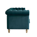 Sofá Chesterfield de terciopelo verde/rosa, ribete dorado, 2-3 plazas